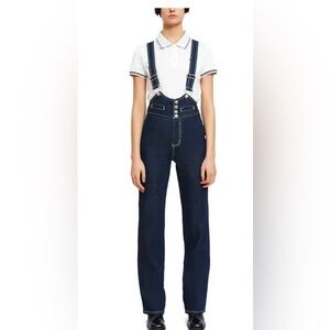 Chloe Navy Denim High-Waist Women's Overalls